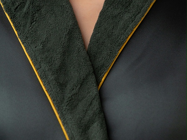 双层外仿真丝内珊瑚绒浴袍保暖舒适速干吸水