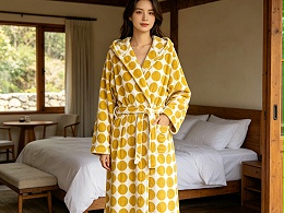 色织浴袍全棉波点连帽家居服